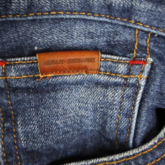 Armani Exchange Jeans Mens 30x32 J13 Slim Blue Whiskered Distressed Denim - Picture 4 of 15